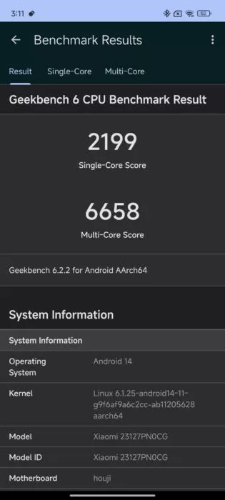 Screenshot of the Geekbench