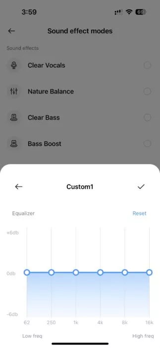 Screenshot of the equalizer of the Realme Link app