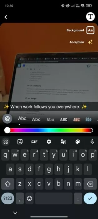 Screenshot of the Ai captions feature 2