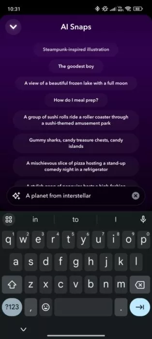 Screenshot of the AI snaps feature on Snapchat Plus 2