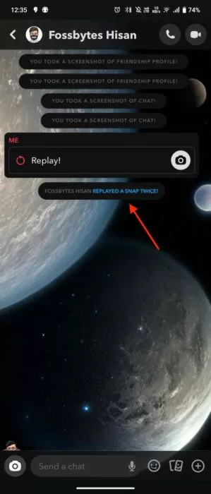 Screenshot of the Snap replay twice message to tell if someone has Snapchat Plus