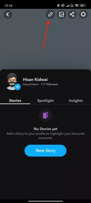 Screenshot of the bio section on a public profile on Snapchat 