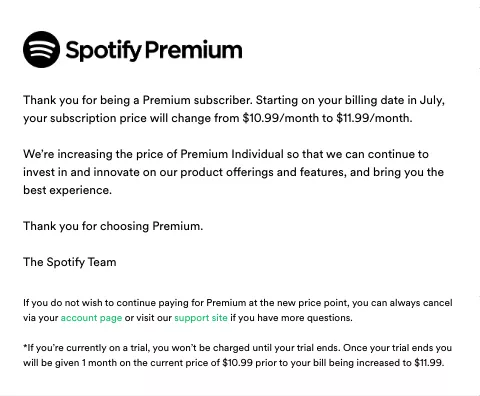 spotify premium email screenshot