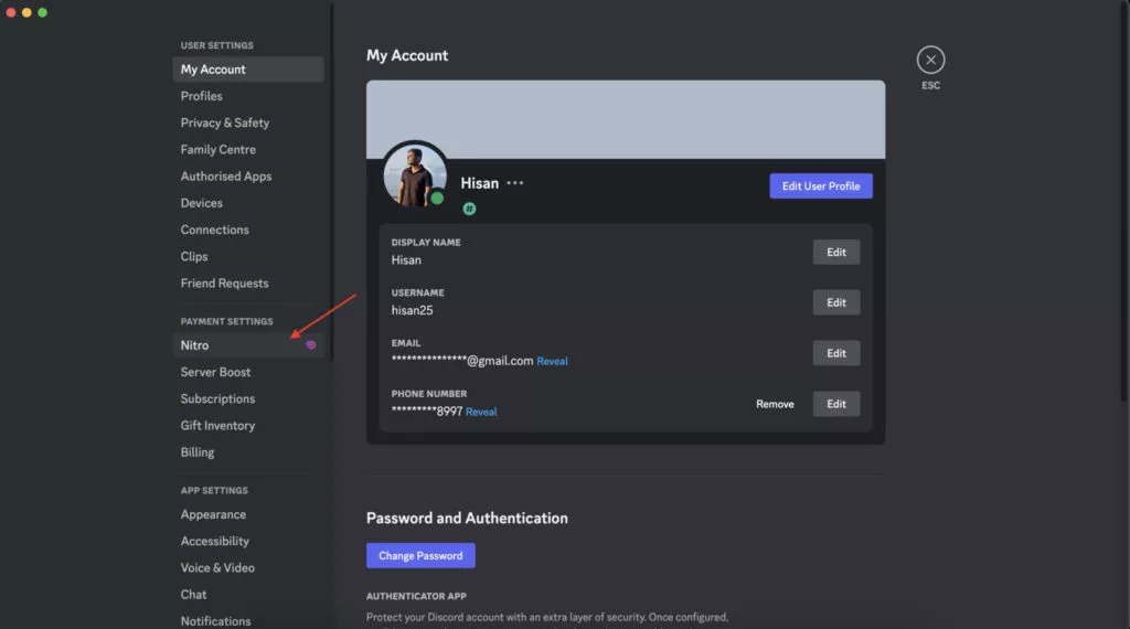 Screenshot of discord settings on macOS 2