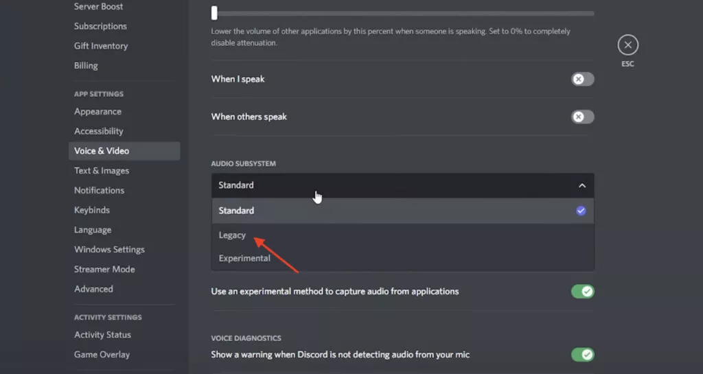 Screenshot of Legacy audio mode on Discord 