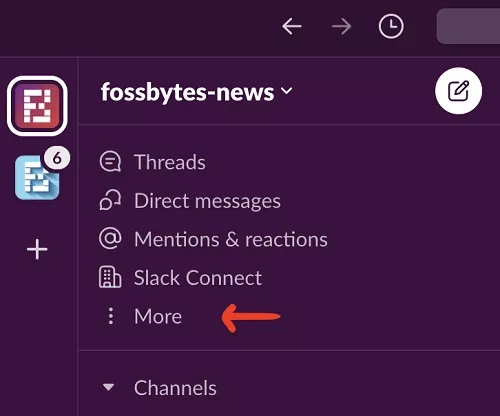 more button in left column in slack