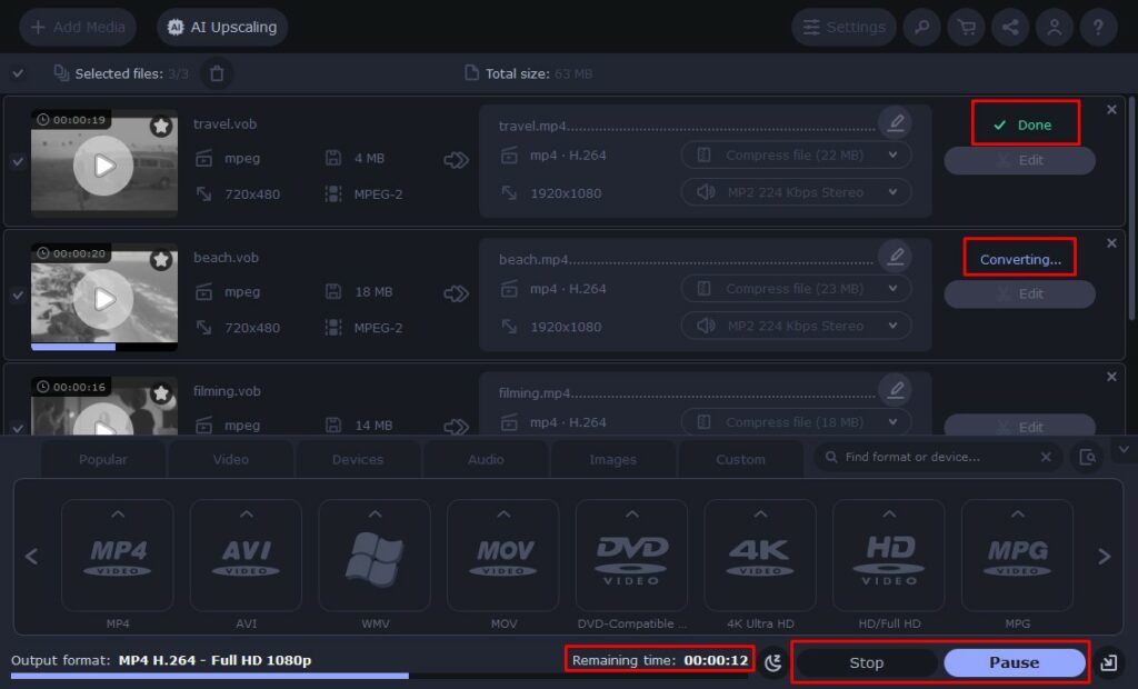 output window in movavi