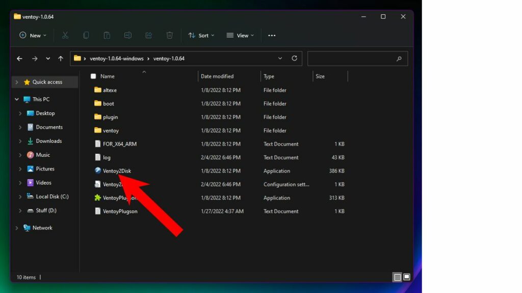Open Ventoy2Disk.exe file