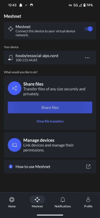 Screenshot of sharing files with NordVPN 1